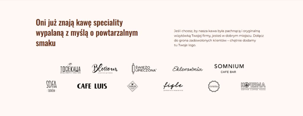 Sekcja z logotypami naszych klientów to kolejne miejsce gdzie możemy pokazać że warto nam zaufać