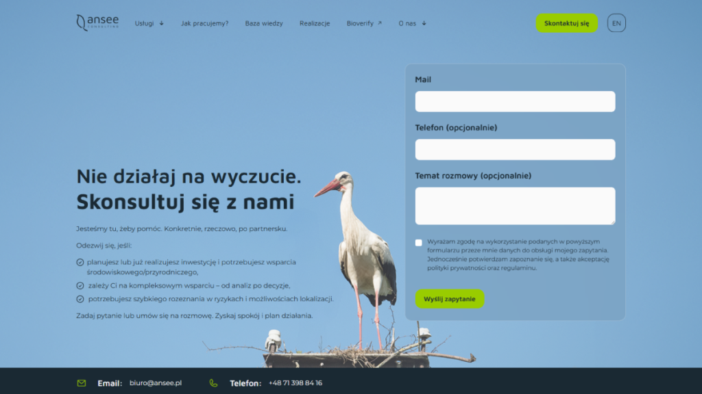 Łatwy i intuicyjny kontakt - formularz bez zbędnych pól, możliwość bezpośredniego kontaktu pomaga nam w zatrzymaniu klienta
